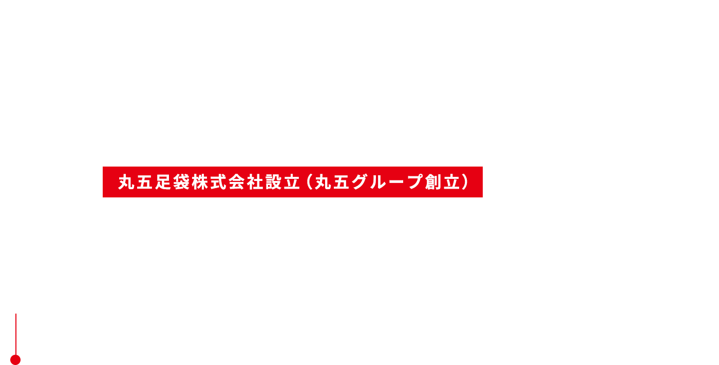 1919 丸五足袋 丸五足袋株式会社設立（丸五グループ創立）藤木家の当主・藤木伊太郎は、足袋に人力車のタイヤを加工して縫い付けた「縫い付け式地下足袋」を考案しました。
当時、屋外の履物といえば草鞋か下駄が主流。そこへ、地面の感触を直に感じ取れる「地下足袋」が誕生したのです。